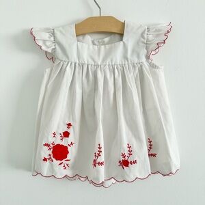Vintage White Dress with Red Embroidery